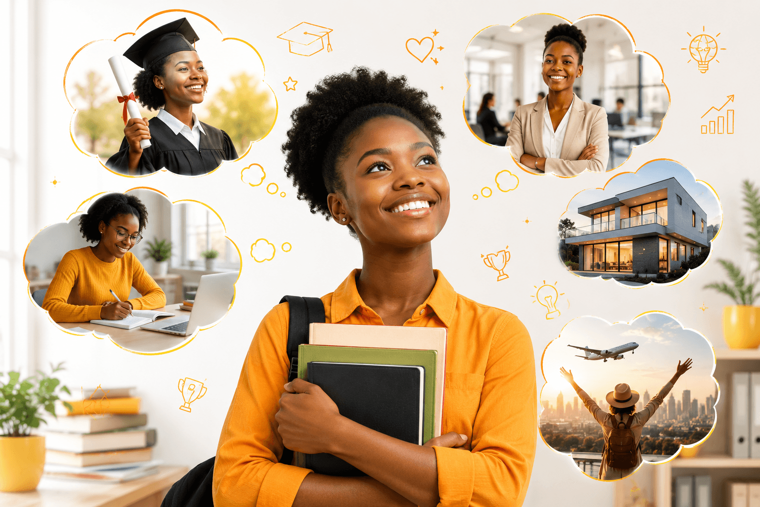Student imagining her future success
